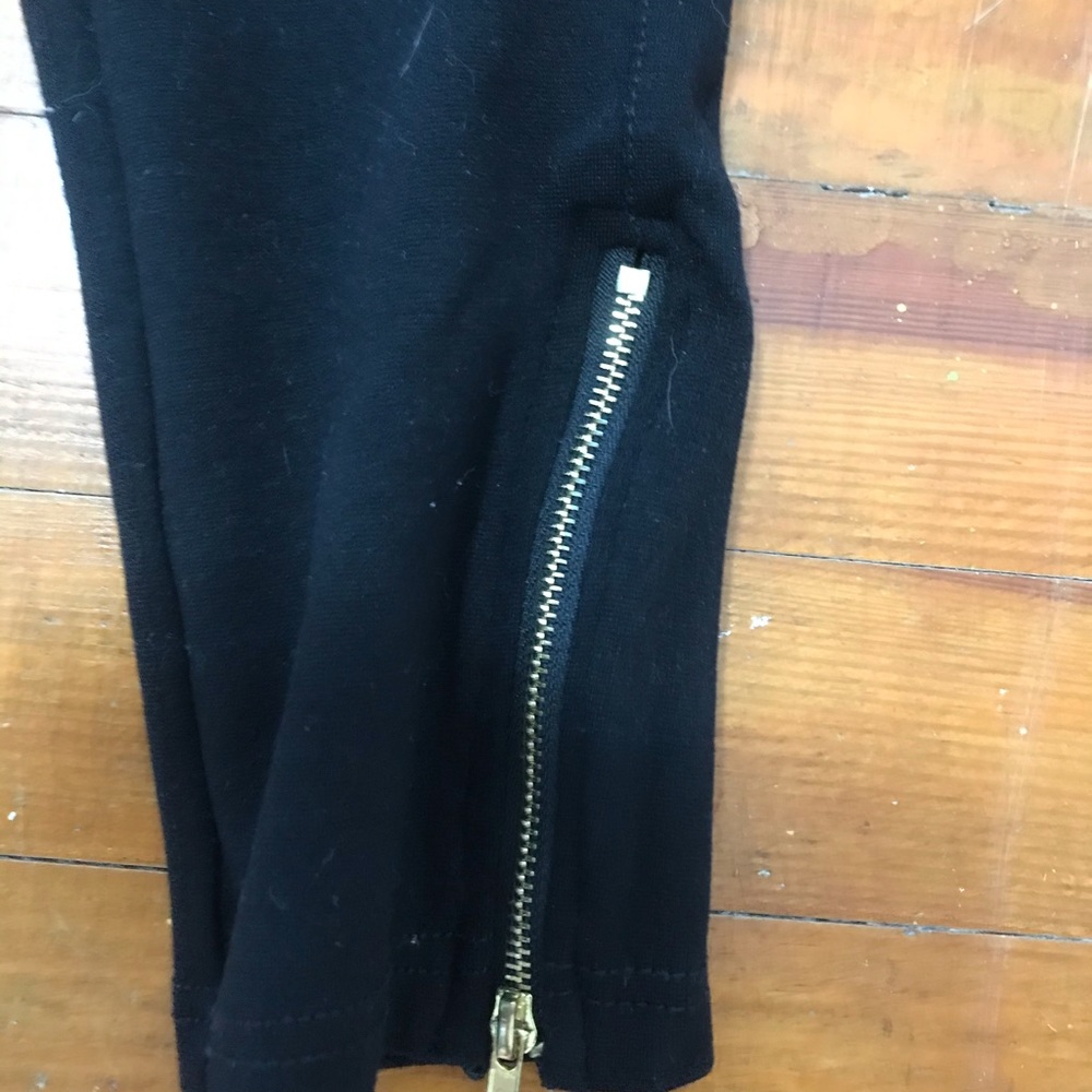 Black Saddle Leggings | Side Gold Ankle Zip | Elastic Waist